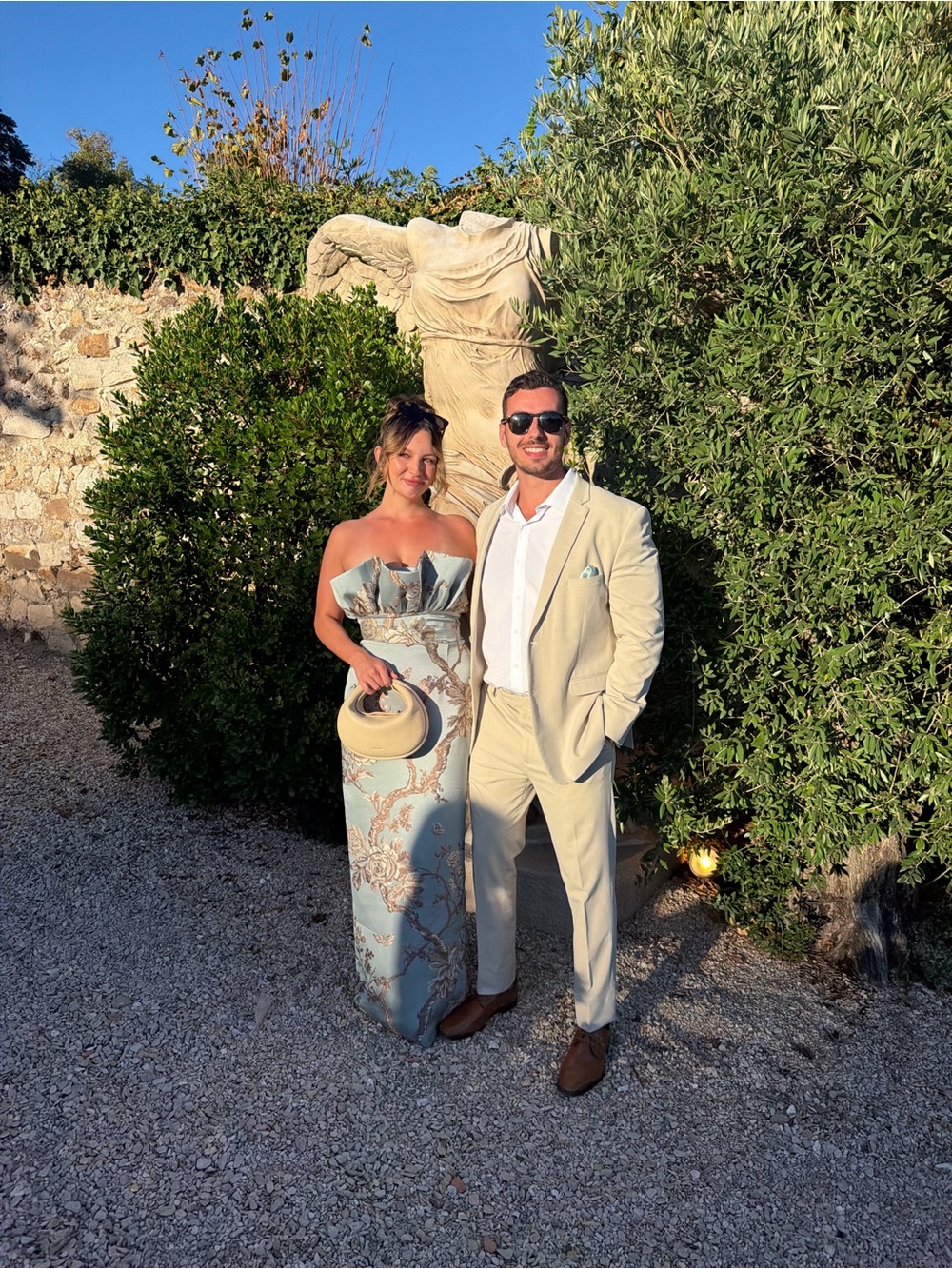 Strapless Blue Floral Maxi Dress for Wedding Guests